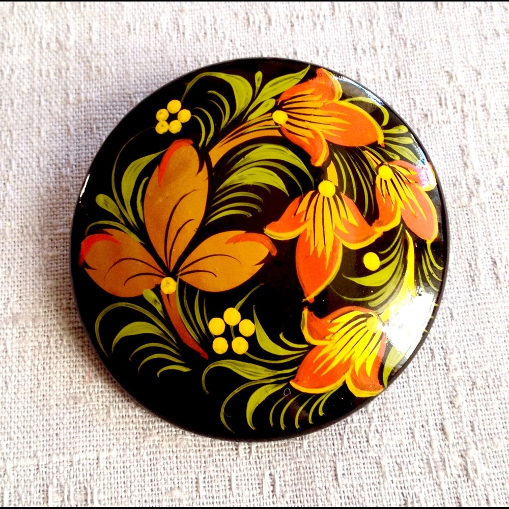 Vintage Set Ukrainian Floral Folk Art Brooches - Picture 2 of 8